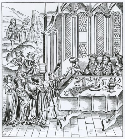 State banquet - serving the peacock, after a woodcut in an edition of Virgil, published Lyons, 1517 by French School